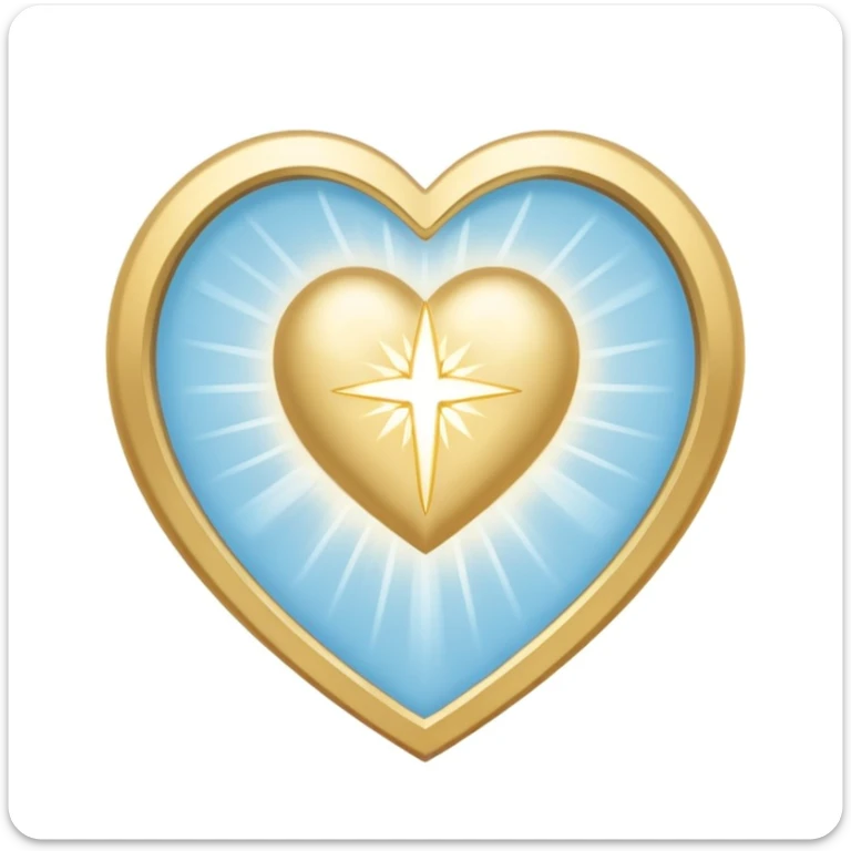 shining heart with halo of light, soft gold white and light blue, minimal and spiritual, representing cleansing grace and forgiveness sticker