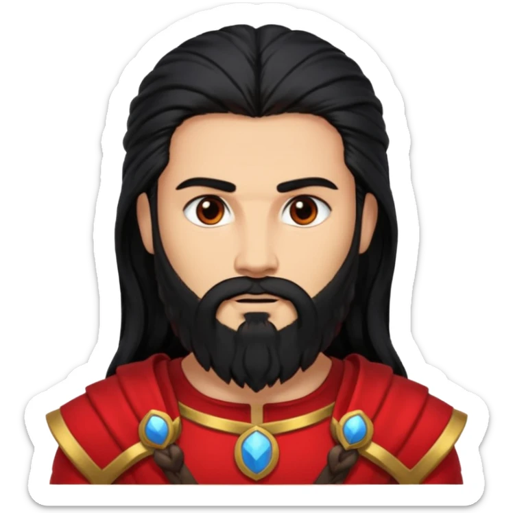 Mars, War God from Rome Mythology with long black hair and beard, red and black outfit, light tan skin sticker