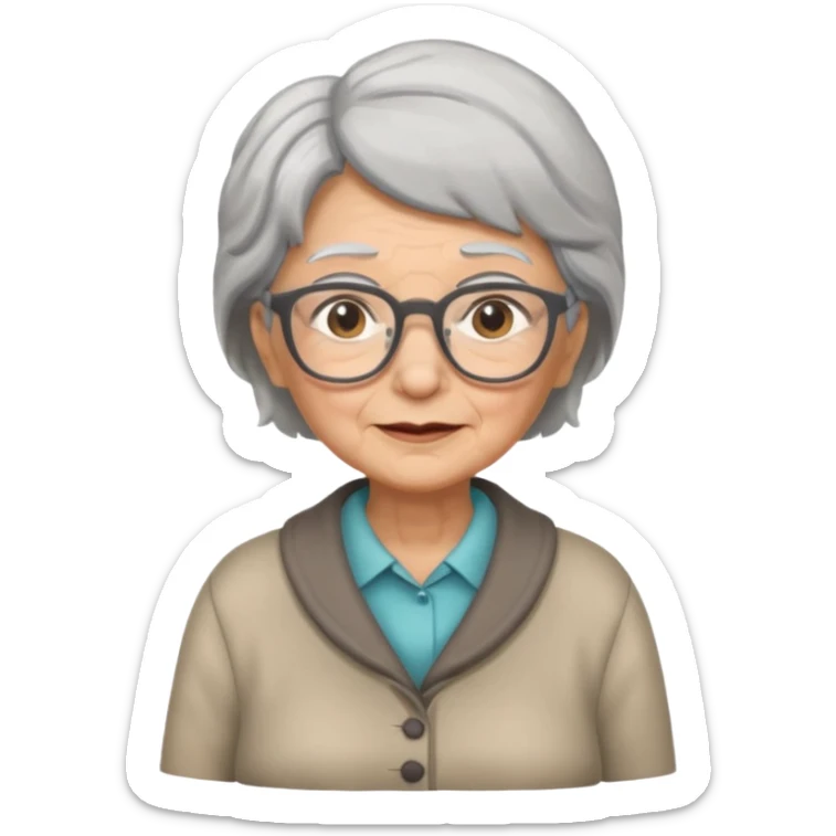 grandmother with glasses and gray hair, grizzle full body sticker
