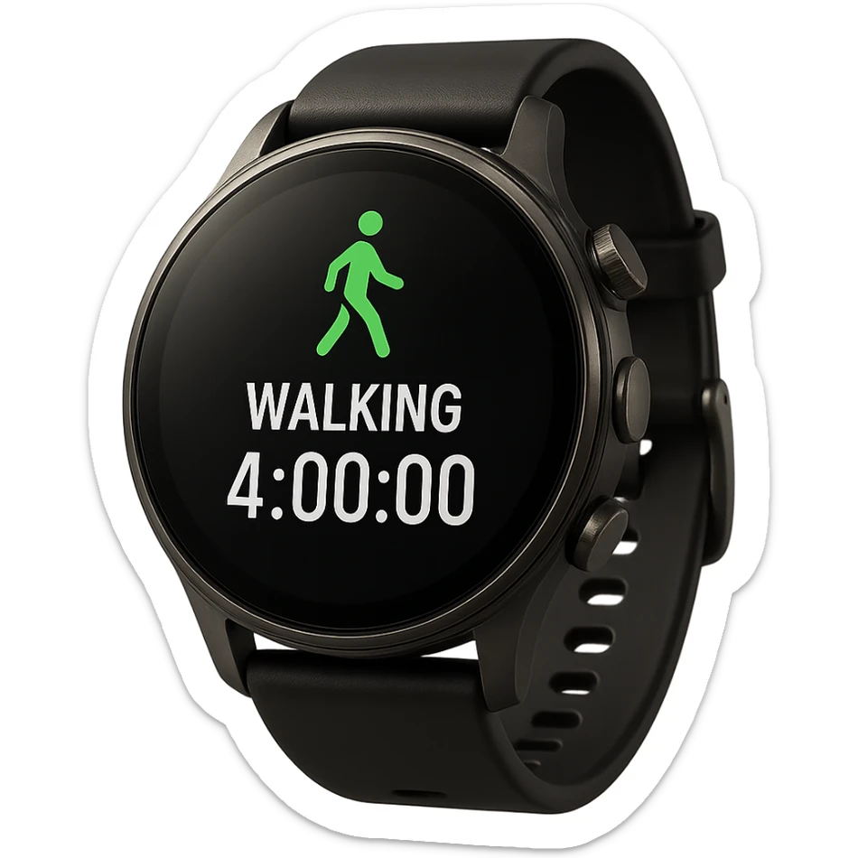 smartwatch con modalità attiva di camminata che segna 4 ore di camminata, REALISTICA 4K sticker