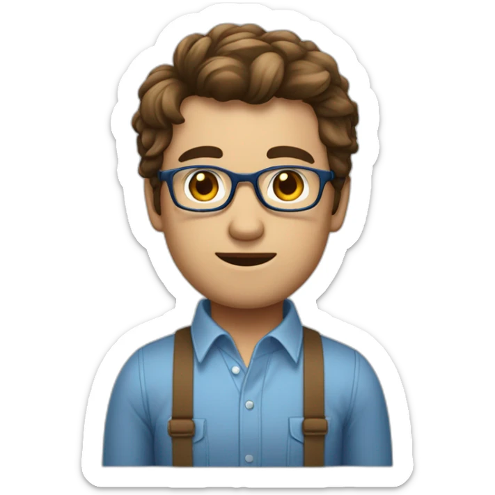 Homme en chemise, cheveux brun, yeux bleu et lunette sticker