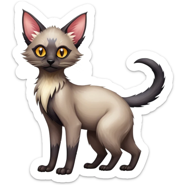 Colorful exotic tropical shiny Fantasy-Siamese-Fakémon-Lykoi-feline-hybrid (full body) sticker