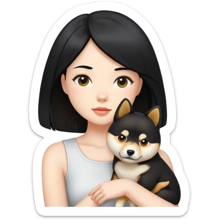 shoulder-length black hair pale girl hold her shiba dog emojishoulder-length black hair pale girl hold her shiba dog emoji sticker