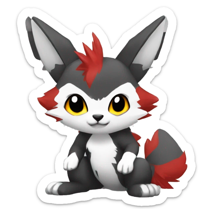 cool edgy black white grey punk red animal hybrid Fakemon full body sticker