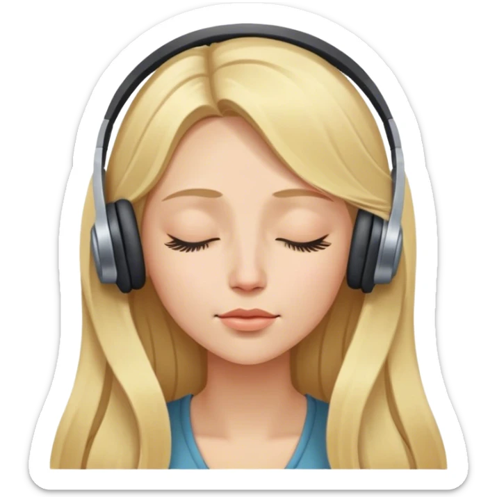 Woman with long blonde hair listening to music with closed eyes sticker