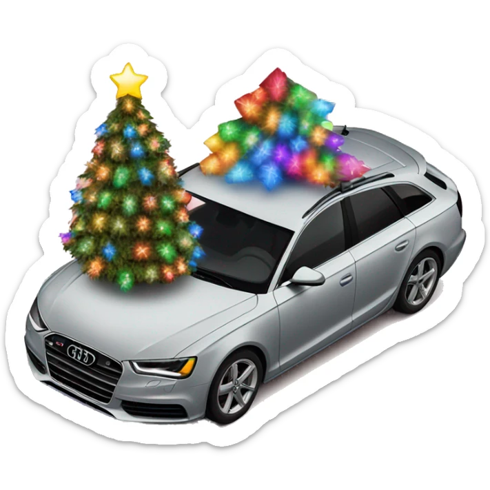  Audi covered in colorful Christmas lights and a Christmas tree on the roof  sticker