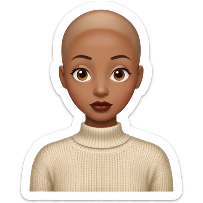 shiny skin wearing cream knitted sweater Alluring black woman wide nose bald head big brown lips  sticker