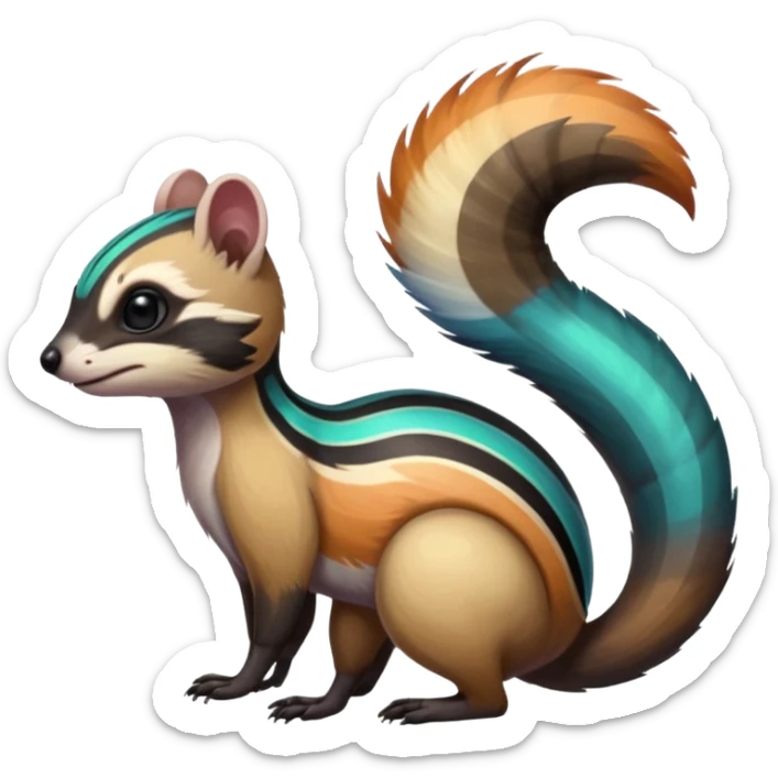 Colorful black and iridescent Cacomistle-Numbat-Ferret-hybrid-fusion-animal-creature, full body  sticker