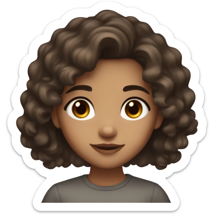 cute beautiful girl with dark brown wavy hair and dark eyes with medium to light skintone sticker