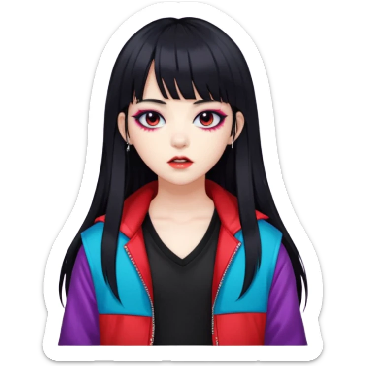  portrait-of-a-vampire-k-pop-idol,-wearing-a-stylish-streetwear-outfit-with-layered-colorful-clothing,-long-hair-with-bangs,-makeup,- sticker