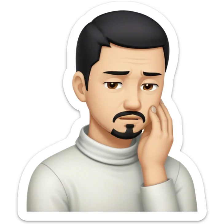 Man with black hair and goatee holding neck bent over in pain sticker