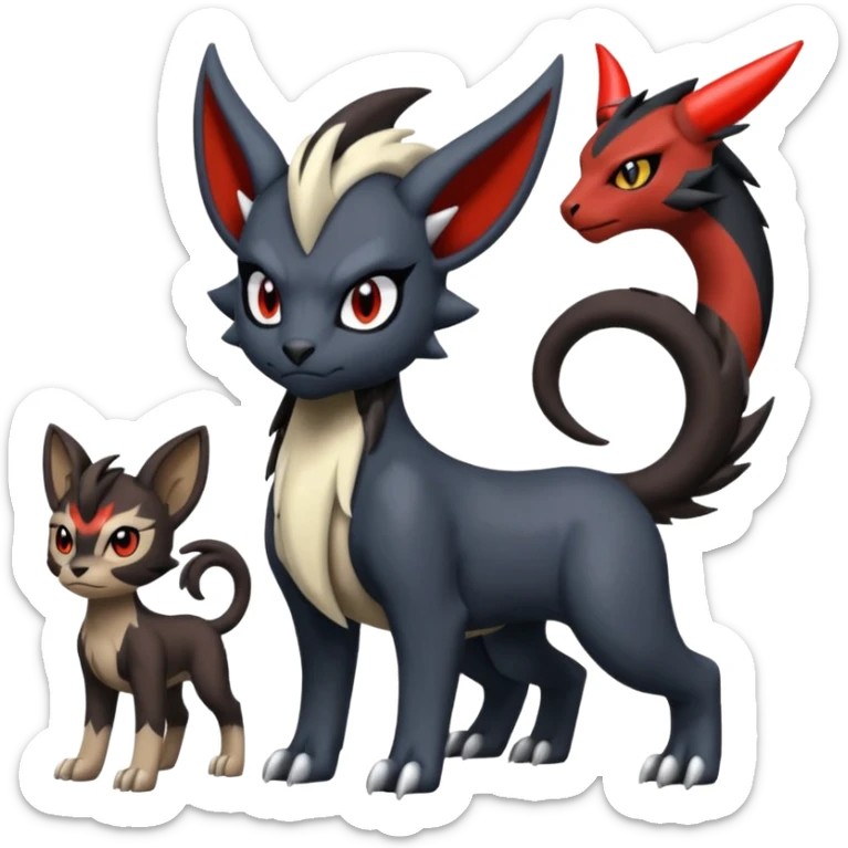 Handsome cool badass edgy Meloetta-Absol-Houndour-Litten-Guilmon-Giratina-Pokémon-Fakémon-fusion-hybrid-creature sticker