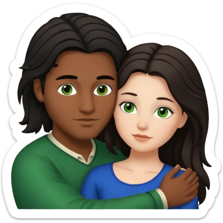 young Métis man and young white woman cuddling, love, the woman has long dark hair and green eyes sticker