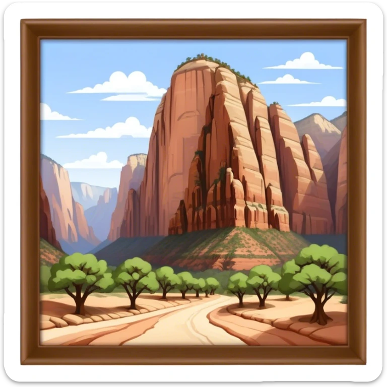 isometric exterior view of angels' landing rock formation, zion national park sticker
