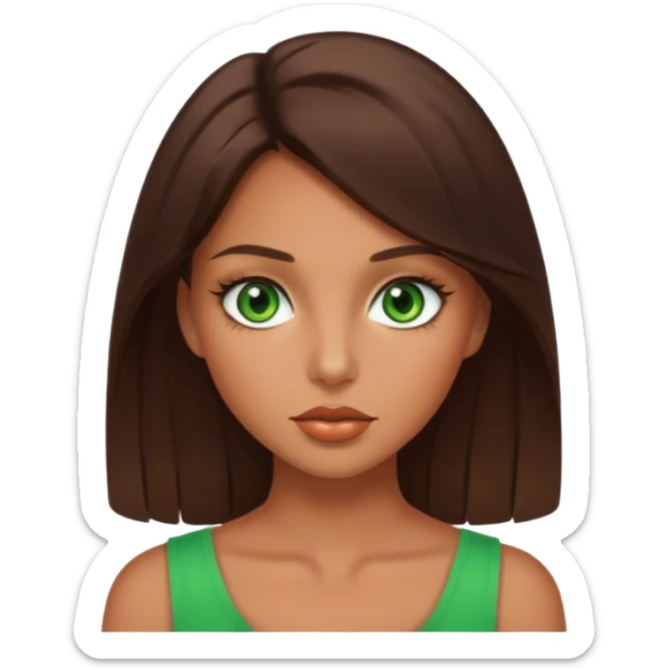 Tanned girl with brunette hair green eyes and nice lips sticker
