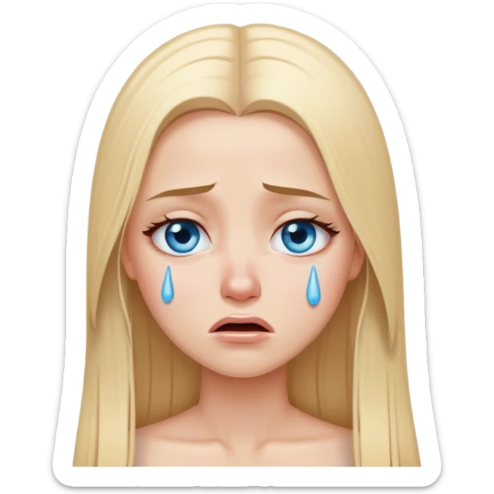 beautiful white girl with long straight blonde hair und blue eyes crying sticker