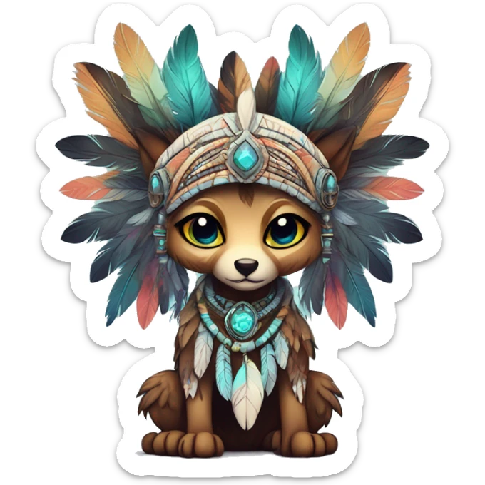 cute Kawaii edgy ethereal shy epic tribal fantasy animal fursona Fionbri creature by griffsnuff & LiLaiRa & Falvie with exotic colors with intricate patterns and feathers and headdress and necklace full body sticker