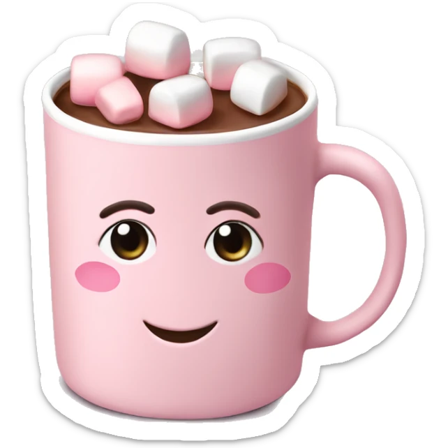 Light Pink mug of hot chocolate with marshmallows  sticker