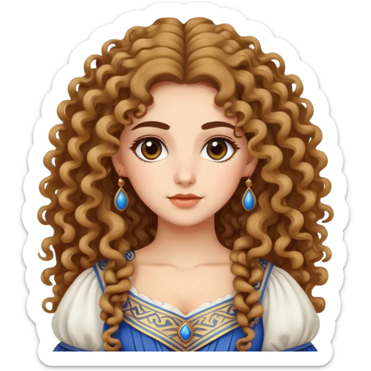 Beautiful Greek character with long puffy curly hair wearing cute traditional Greek clothing sticker