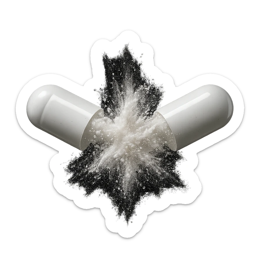 DUE BOCCETTE DI INTEGRATORI BIANCHE CHE SI SCONTRANO A VICENDA FINO AD ELIMINARSI, IPERREALISTICA 4K sticker