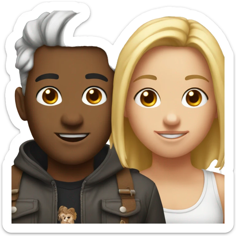 a two best friends who met at the university. One has brown hair medium length, a piercing in the nose has tattos, one has white hair  sticker