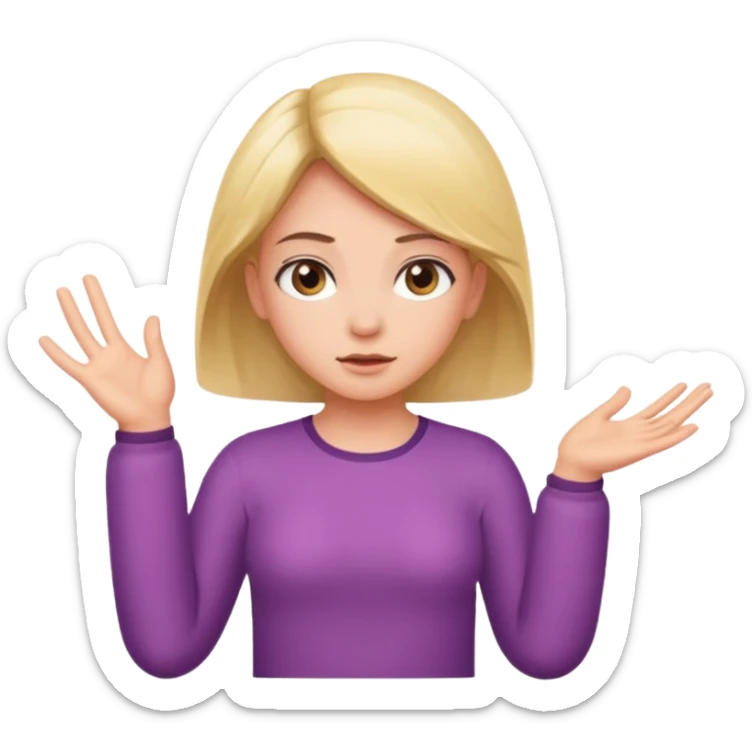 A girl shrugging his shoulders with a 6 above his left hand and a 7 above his right hand. sticker