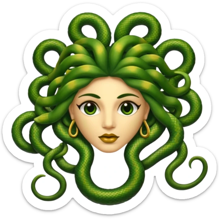 The Sicilian Medusa in gold and green and make the snake hair have snake faces  sticker