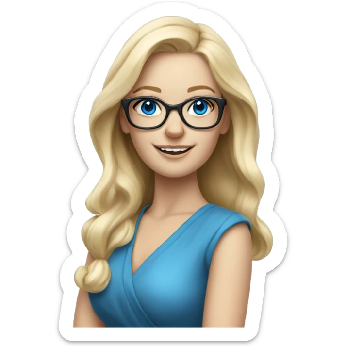 Pretty Caucasian blonde woman with glasses in a dress, hyper realistic with blue eyes  sticker