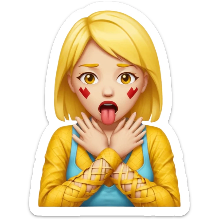 criss cross hands around throat choking self woman emoji tongue out yellow skin sticker