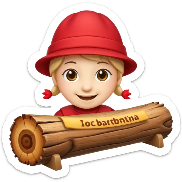 reate a small, clean and expressive emoji in the style of Discord emojis, featuring the Catalan ‘Cagatió’ (Tió de Nadal). The emoji should show a cute wooden log with a friendly smiling face, wearing the traditional red ‘barretina’ hat, with small simple legs sticker