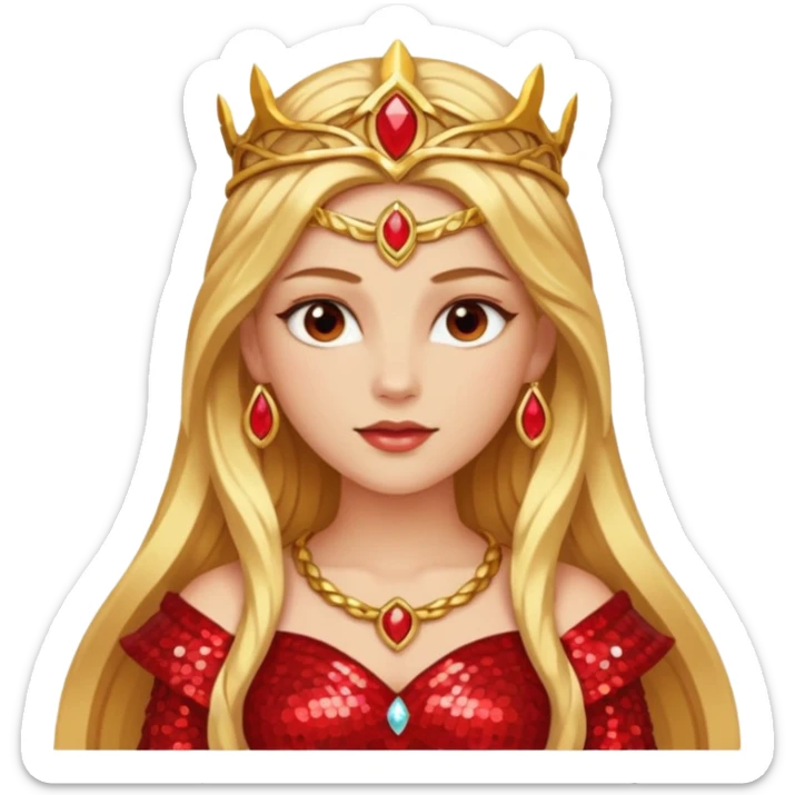 Freya, Goddess of Love from Gods and Goddesses with long golden blonde hair, red sequin outfit sticker