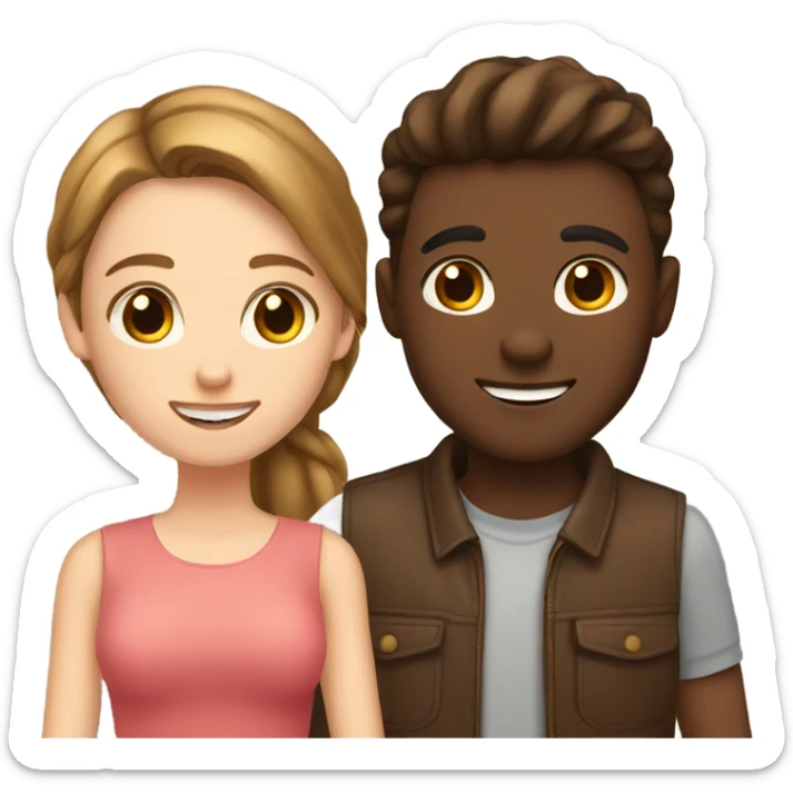 A girl and a guy love each other with fair skin and brown hair sticker