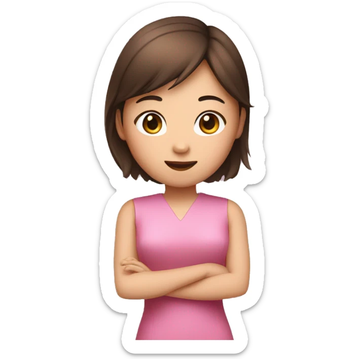 Asian girl in pink dress with brown hair talking to Siri sticker