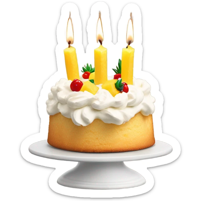 angel food cake with whipped cream and pineapple and birthday candl sticker
