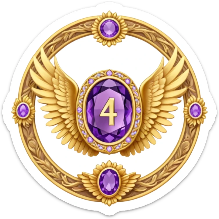 4th place award Number in frame decorated with golden angel  wings and amethyst  stone sticker