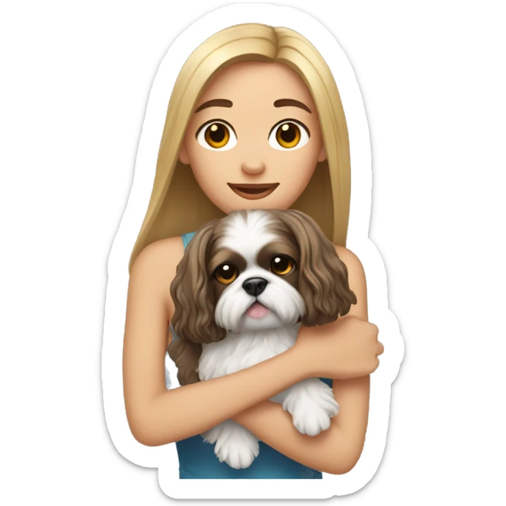 Young woman with a shih tzu in her arms long hair sticker