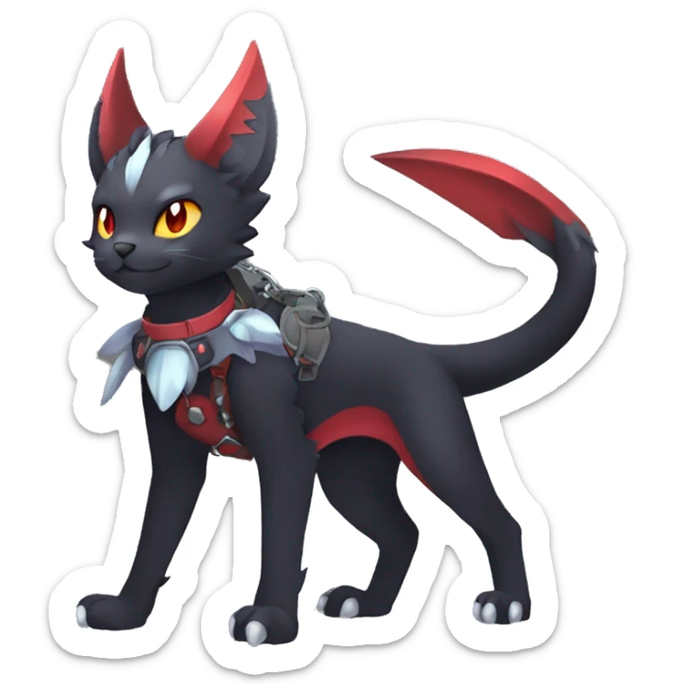 Kawaii cool edgy black red ethereal fantasy nargacuga-noivern-cat-Fakemon collar harness full body sticker