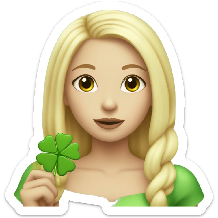 Girl with blonde hair and four leaf clovers in hair eating a popsicle sticker