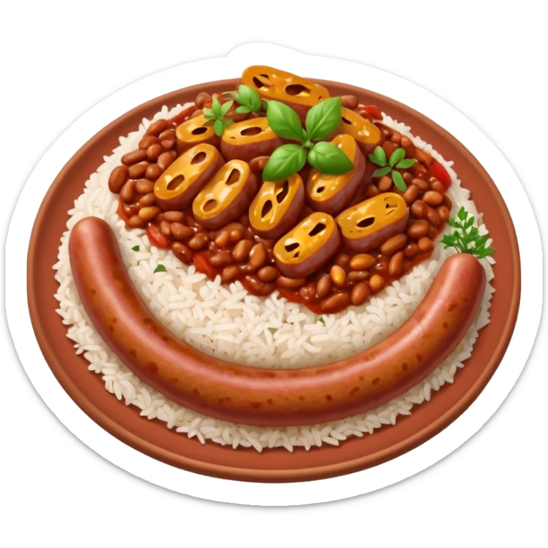 emoji of Rougail saucisse meal. Typical Reunion island meal. Sliced sausage in tomato reduced sauce with thym  sticker