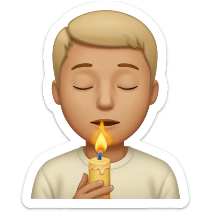 A male with closed eyes but the mouth is o-shaped blowing out sticker