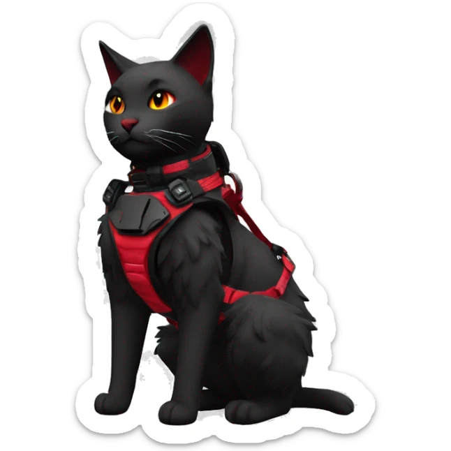 Anthro Edgy Elegant black red anthro cat harness collar cyberpunk techwear sticker