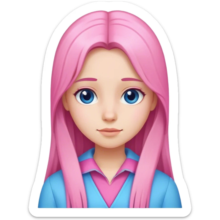 a girl with straight long hair and wear pink and blue outfits sticker