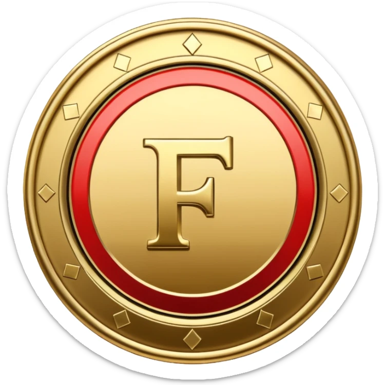 Currency crypto money symbol for the money "Fcoins" letter F, casino coin colored

Dont make an E sticker