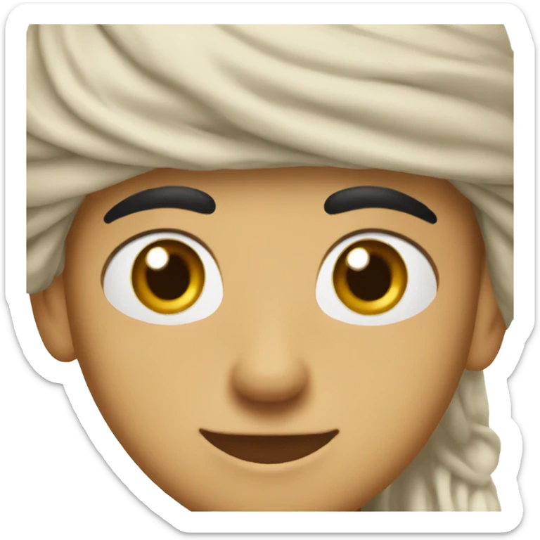 A 15 year old boy who wear turban on his head and little bit moustache his face colour is white sticker