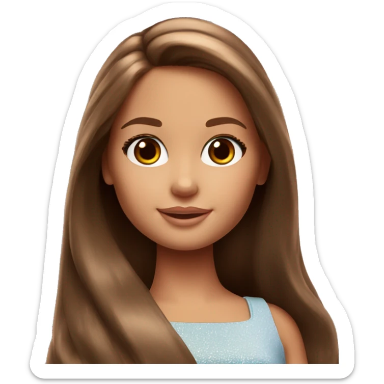 Cute girl with long brown hair, shiny big brown eyes barbie sticker
