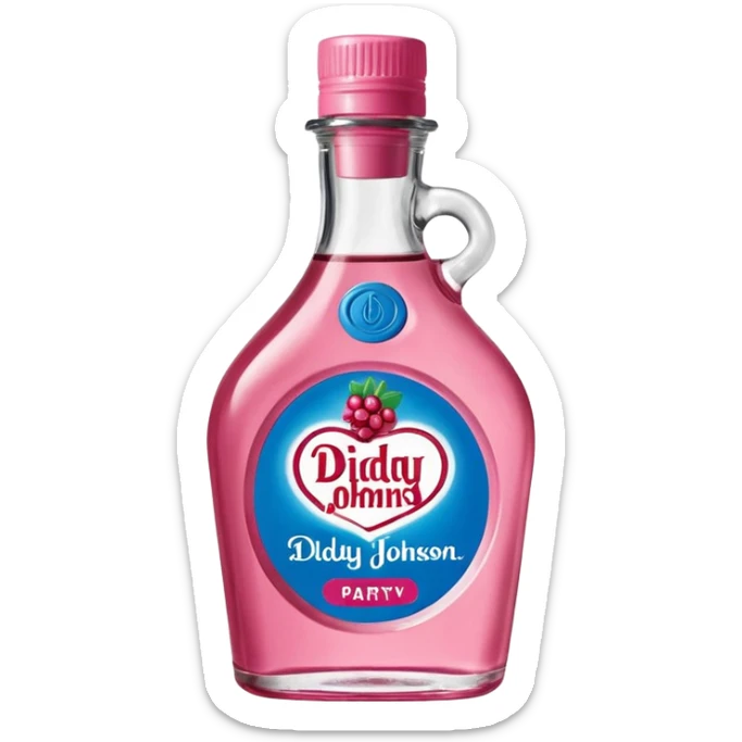 bottle of oil blue top pink outside with logo that says Diddy Party oil Johnson and Johnson  brand with a smiling berry on top sticker