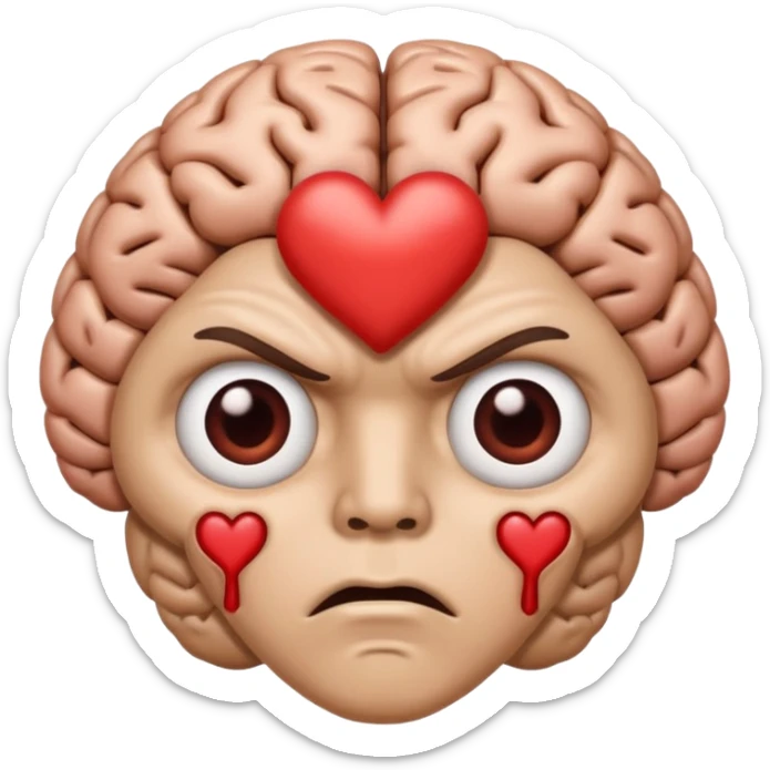 image of the brain with heart eyes and another image of the brain disgusted/angry sticker