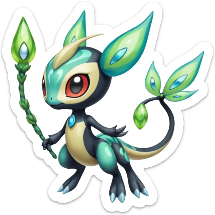 Splash-patterned emotional sparky sparky boom boom painful Meloetta-Guilmom-Salandit-Celebi-Pokémon-Fakémon-fusion-hybrid-creature sticker