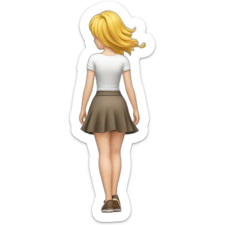 full body back view curvy caucasian beauty in small skirt lifted by the wind sticker
