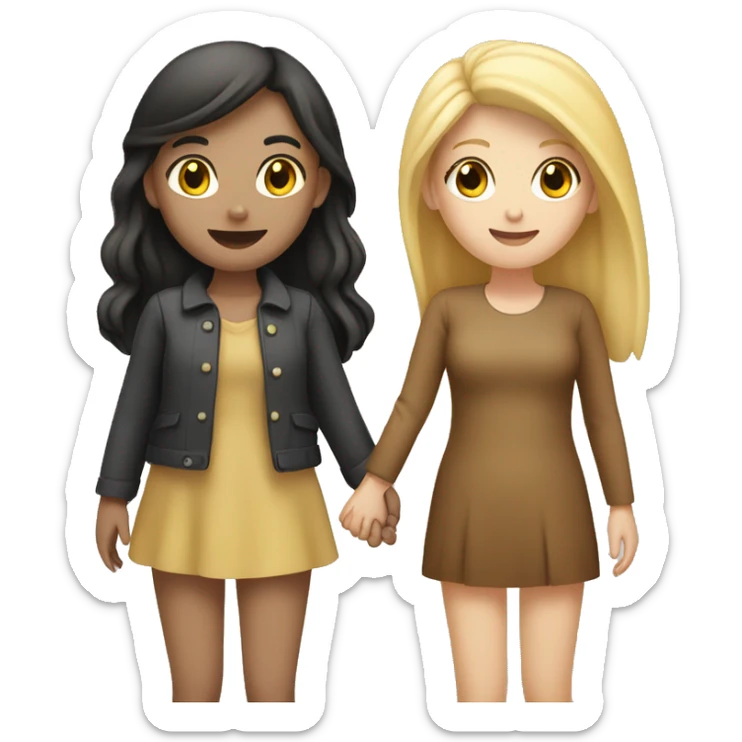 a brunette girl and a blonde girl holding hands sticker
